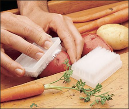 This handy and durable little cleaning brush is excellent for scrubbing dirt off of vegetables especially root crops and cucumbers too. 